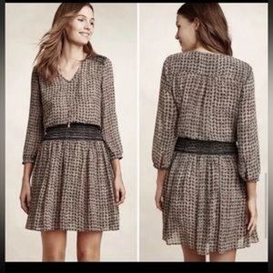 Vanessa Virginia Anthropologie Callista Black & Tan Print Drop Waist Dress sz S